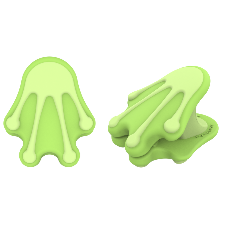 Froggy Feet baby clip - soft silicone stroller organizer clip by whimSi clips | Adorable frog-themed baby clip in green, premium multi-use organizer for blankets, toys, and gear with playful design