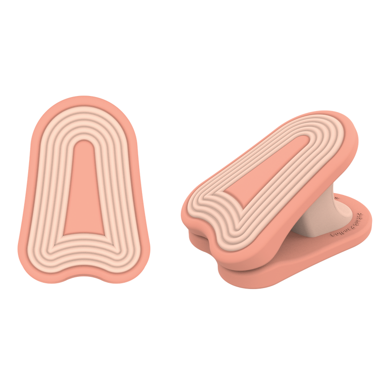 Fire baby clip in peach color - soft silicone stroller clip by whimSi clips | Premium multi-use baby gear organizer with pinch-free design, perfect for securing blankets, toys, and bags to strollers and wagons