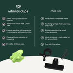 whimSi clips product with features listed on a green background