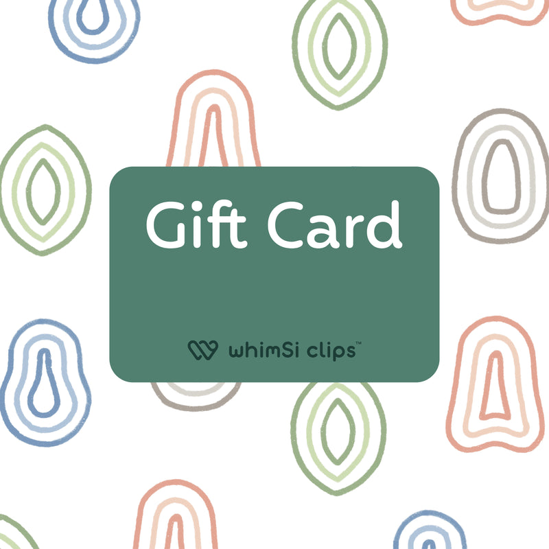 whimsi clip Gift Card | Digital gift card for whimSi clips baby products, perfect baby shower gift, redeemable on all silicone stroller clips and baby gear accessories